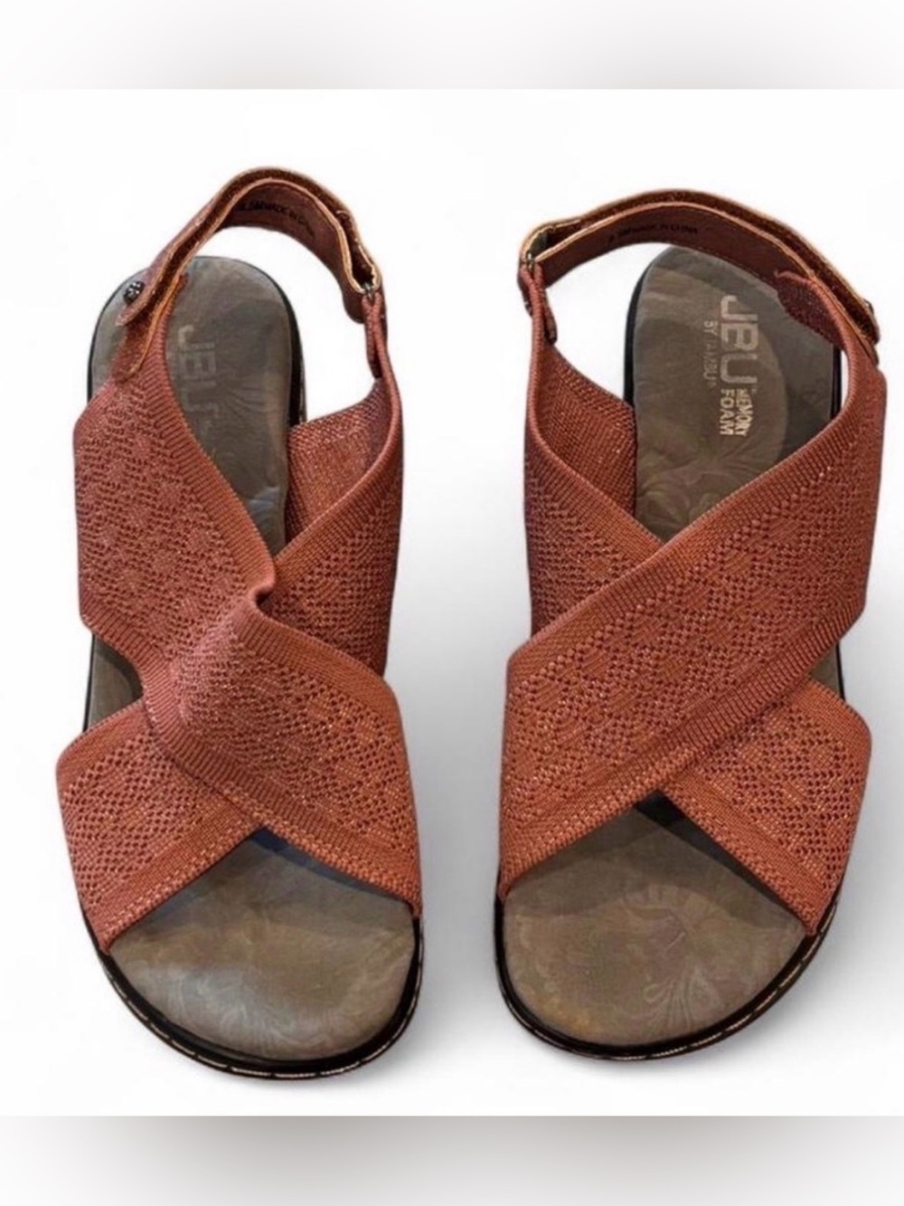 JBU Women's Rust Textured
Elastic Crossover Sandal Jambu
Alyssa Memory Wedge 8.5